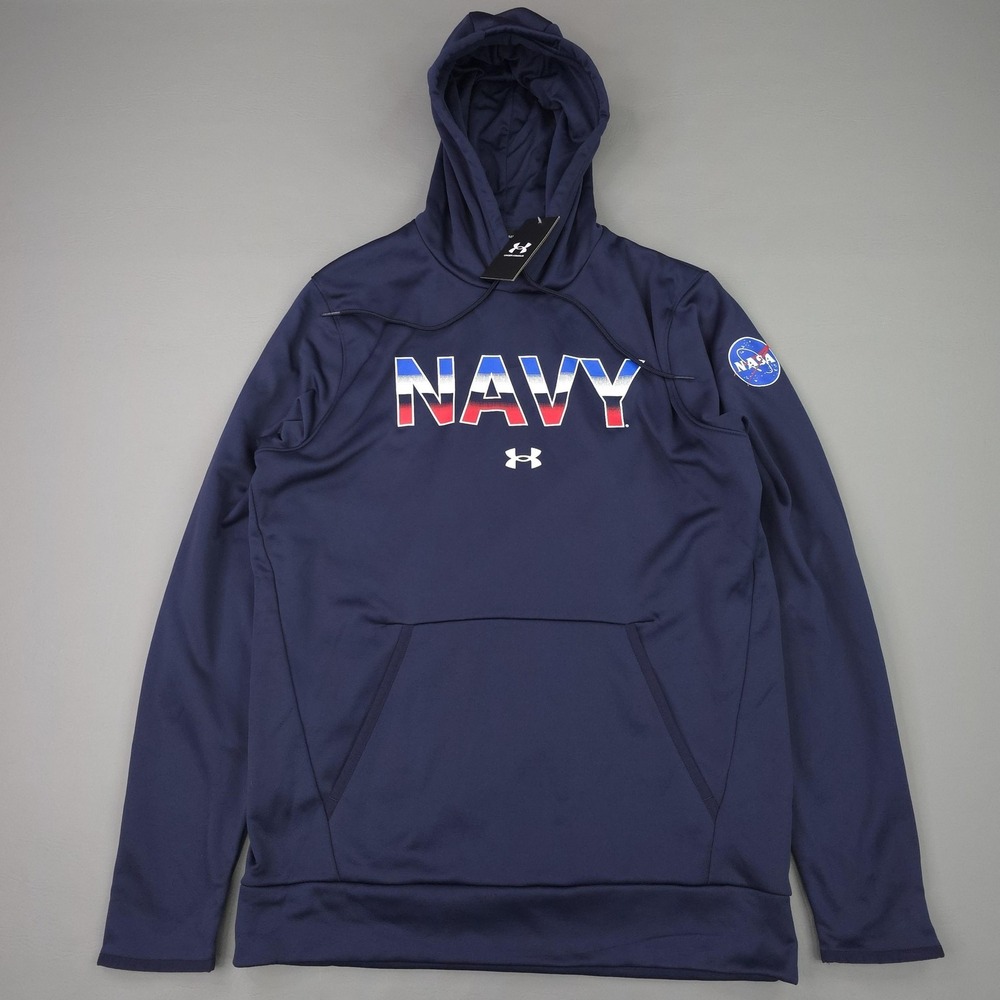 Navy Midshipman Nasa Hoodie Mens Medium Blue USA Graphic Under Armour Pullover